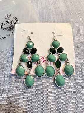 Premier Designs Teal and Dark Green Multi-Stone Chandelier Earrings